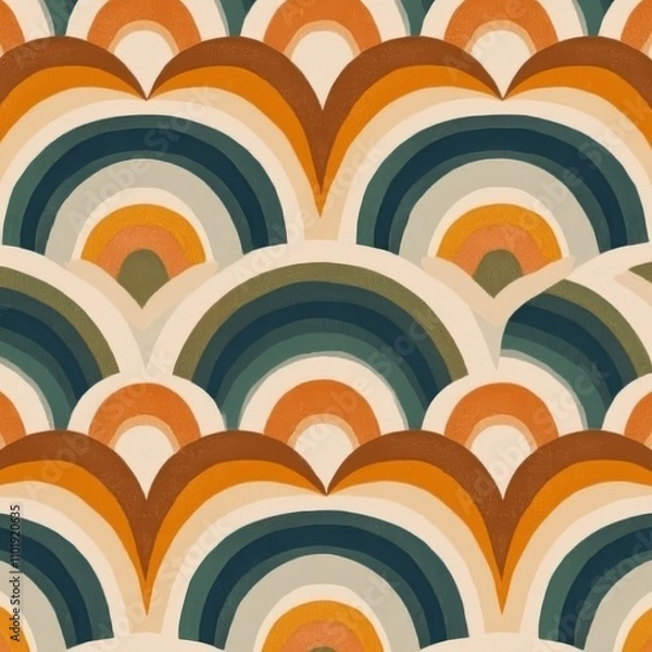Fototapeta Colorful nostalgic background design featuring a retro seamless pattern with circles