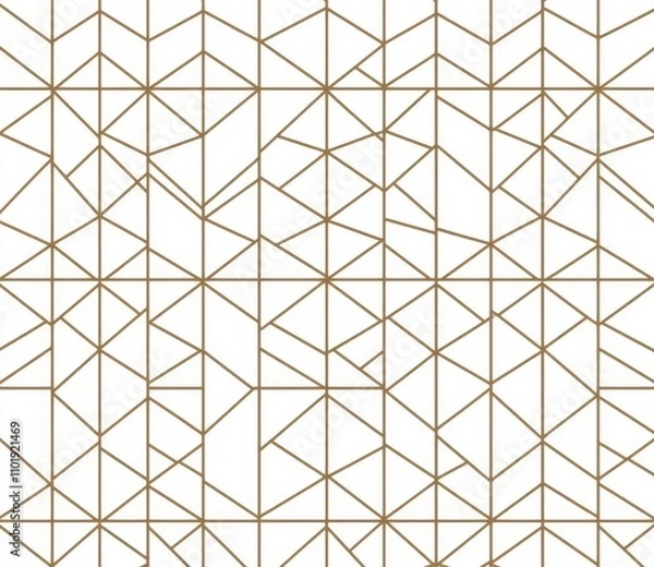 Fototapeta Abstract geometric line texture in seamless pattern with gold on white background, creating a light, modern, and simple wallpaper. The bright tile backdrop features monochrome graphic elements.