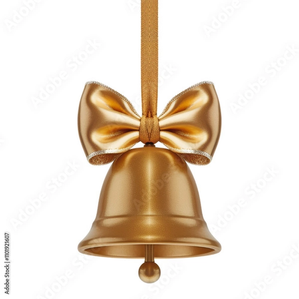 Obraz golden bell with ribbon isolated on transparent background cutout