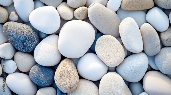 Fototapeta Smooth White and Gray Stones Beach Background Texture