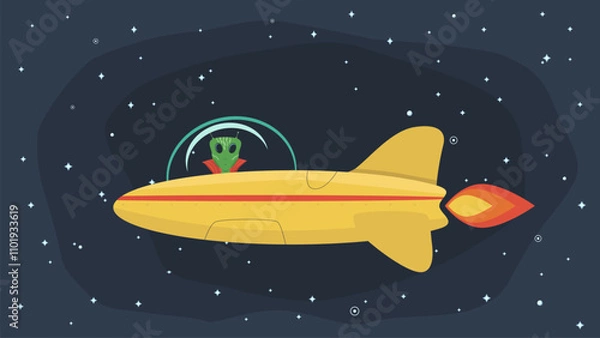 Obraz space flying ship with an alien on Board