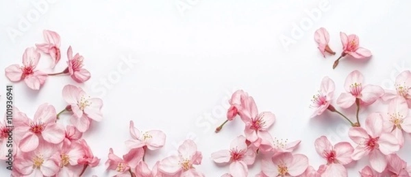 Fototapeta Cherry blossom in spring season isolated on white background with blank copy space