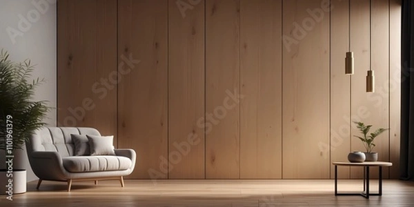 Fototapeta Interior background of room with stucco wall and vase with branch 3d rendering