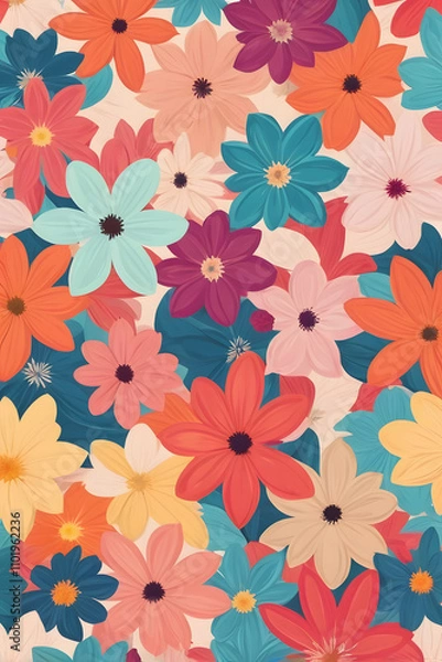 Fototapeta Flower Petals Pattern: Seamless patterns made from colorful, stylized flower petals