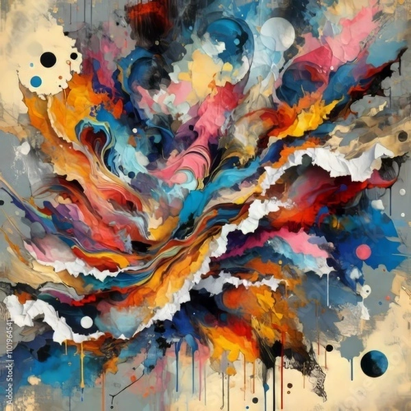 Fototapeta Abstract Expressionism Ripped paper featuring bold colors and ab