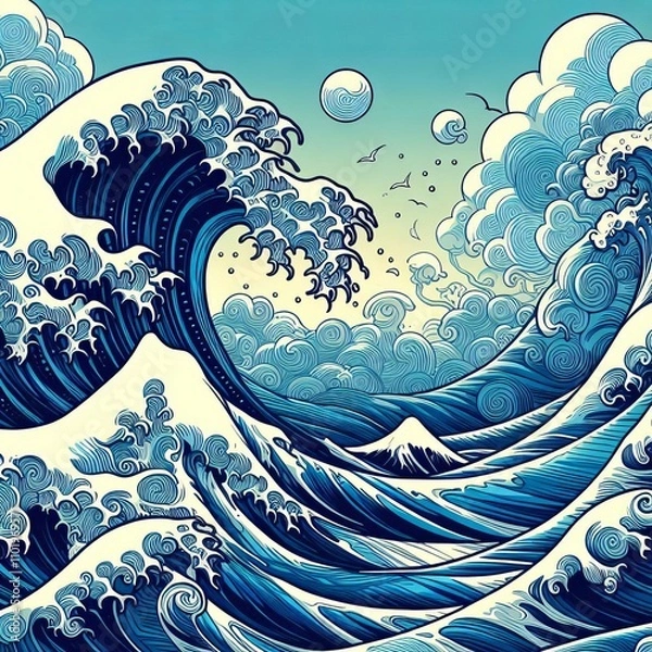 Obraz Anime style ocean waves Stylized exaggerated currents with dynam