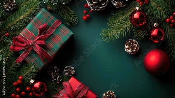 Fototapeta Traditional Christmas plaid pattern in green and red