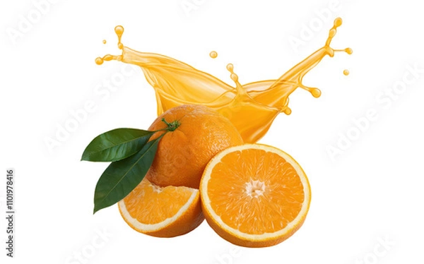 Fototapeta Vibrant orange juice splash with fresh oranges isolated on transparent background food photography clean environment captivating concept