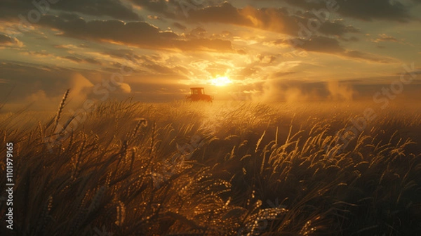 Obraz Sunlit Wheat Field with Storm Clouds