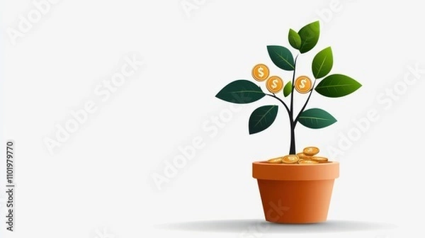 Fototapeta of a growing money tree plant in a pot symbolizing the concept of building financial wealth and prosperity through sustainable investment strategies and planning for the future
