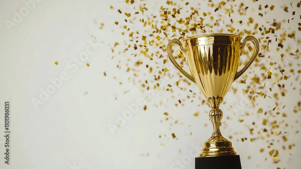 Obraz Golden Trophy Surrounded by Confetti Celebrates Victory