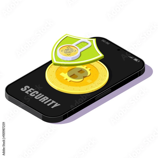 Fototapeta Cryptocurrency security on your smartphone and wallets