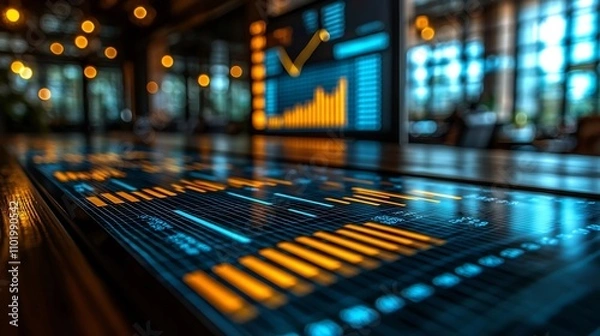 Fototapeta Shareholders Celebrating Major Business Milestone with Data Visualization in Meeting Room