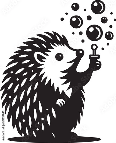 Obraz A hedgehog blowing bubbles vector silhouette
