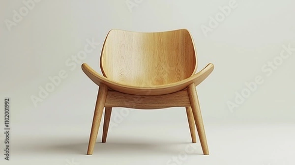 Fototapeta Scandinavian Style Wooden Chair with Minimalist Design on White Background
