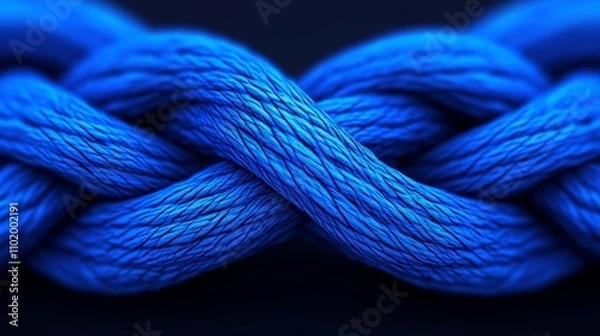Obraz Vibrant blue rope on black, detailed closeup of nautical cord texture, fibers, and decorative knots