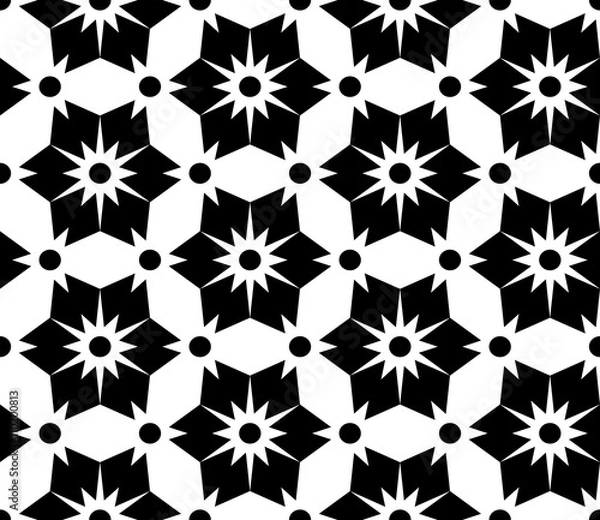 Fototapeta Vector modern seamless geometry pattern floral, black and white abstract geometric background, subtle pillow print, monochrome retro texture, hipster fashion design