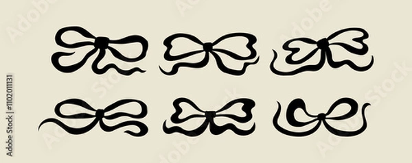 Fototapeta Set of wavy and quirky bows. Vector flat illustration of holiday ribbons
