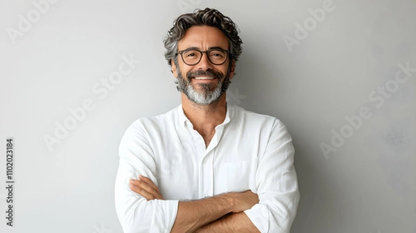 Fototapeta Professional portrait of a smiling man office half body shot bright environment positive vibe