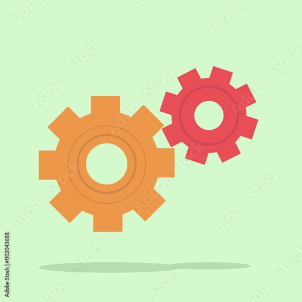 Obraz  two colored gears on a uniform green background. simvor operation of the mechanism