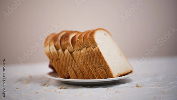 Fototapeta Bread Slices on plate, Bread Slices on table