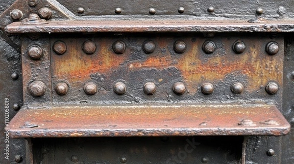 Fototapeta Rugged Metallic Texture with Rivets and Patterns