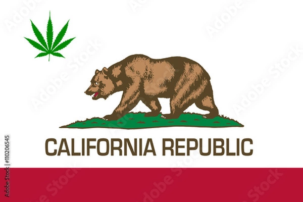 Obraz State flag of California with green cannabis leaf