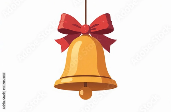Fototapeta Christmas bell with red ribbon, white background.