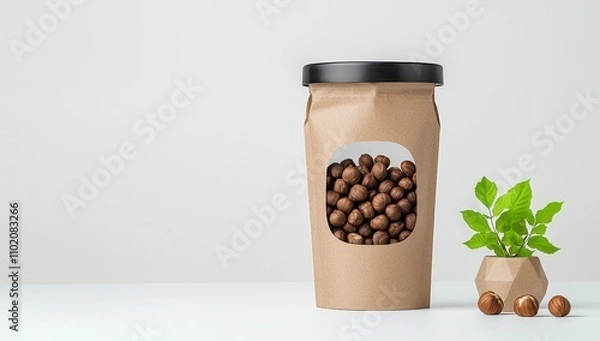 Fototapeta Transparent window showcasing kibble in minimalist pet food pouch.