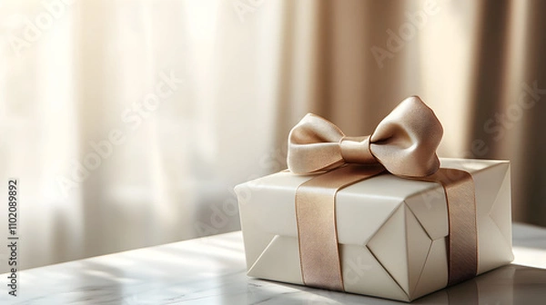Fototapeta Gift presentation cozy home setting lifestyle image warm lighting close-up view celebration concept for thoughtful moments