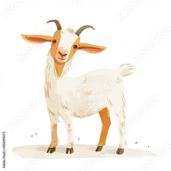 Fototapeta A cute, cartoon-style goat illustration showcasing its friendly expression and playful stance, perfect for children's designs and animal themes.