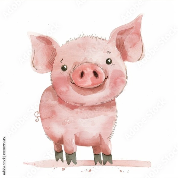 Fototapeta A cute, cartoon-style illustration of a smiling pig, showcasing its playful nature and charming features in a whimsical art style.