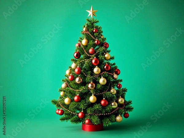 Fototapeta Christmas tree on green background