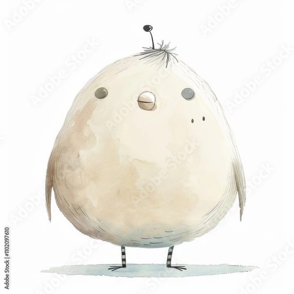 Fototapeta A cute, cartoon-style bird with a round body and quirky features, perfect for children's illustrations and playful designs.