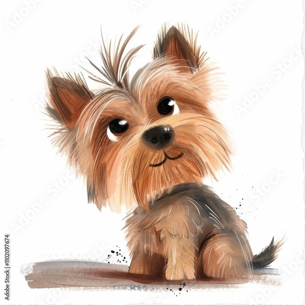 Fototapeta A cute, cartoon-style illustration of a Yorkshire Terrier, showcasing its playful personality and adorable features.