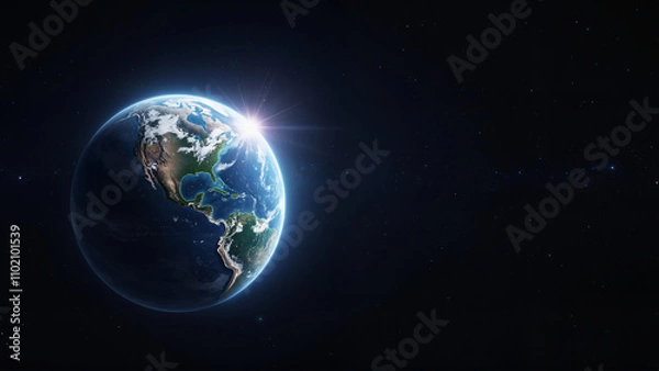 Obraz a bright light emanating from the center of the earth, illuminating the earth from space