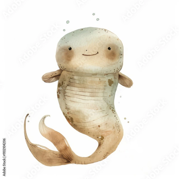 Fototapeta A charming, cartoon-style water creature with a smiling face, evoking a playful and whimsical underwater world.