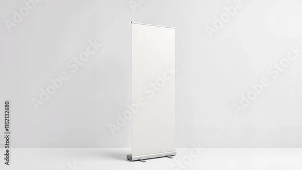 Fototapeta Minimalist blank roll-up banner in a bright indoor setting