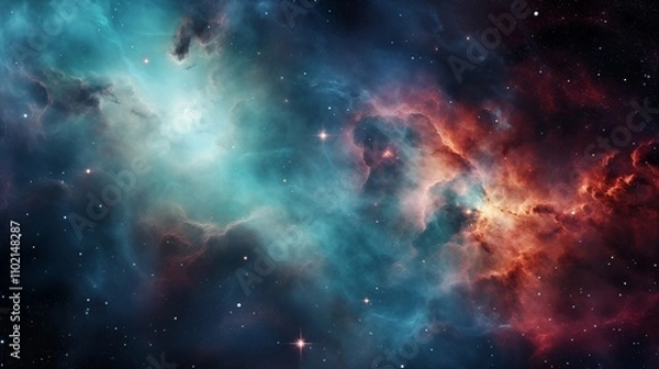 Fototapeta A nebula with vibrant colors in space ambient light space on the left,generative ai illustration