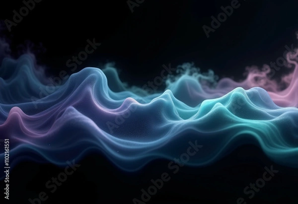 Fototapeta Abstract 3D rendering of flowing  colorful particles forming wavy landscape.