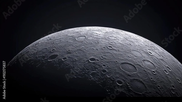 Fototapeta A barren Mercury surface filled with craters, illuminated by faint sunlight in the blackness of space.