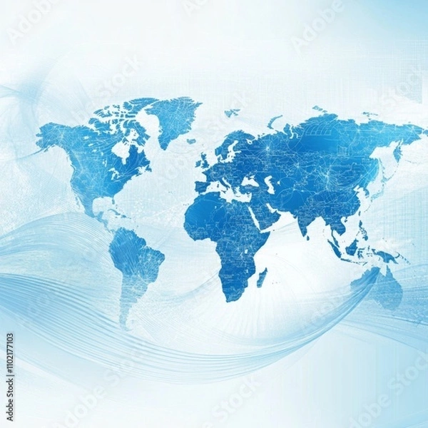Fototapeta Abstract World Map Background in Blue Tones