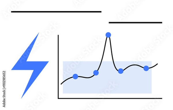 Fototapeta Lightning bolt line graph with peaks blue circles horizontal lines. Ideal for business growth, energy, analytics, technology, progress, data science, innovation. Line metaphor