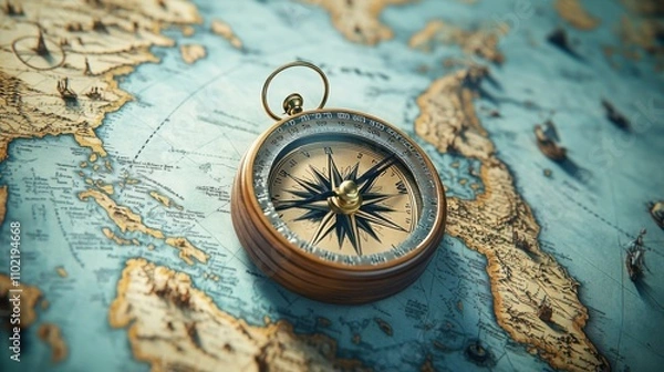 Fototapeta Navigating success compass and map planning for budgeting roadmap strategies in nature
