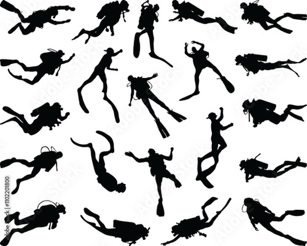 Obraz Black silhouette of divers 
