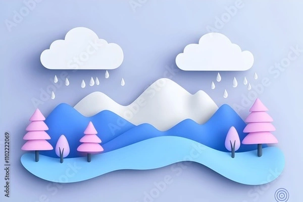 Fototapeta Minimalist Winter Landscape Banner with Rain and Negative Space for Text