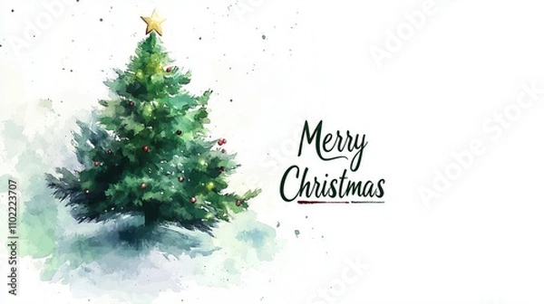 Fototapeta A simple vector illustration of a Christmas logo with a pine tree and stars