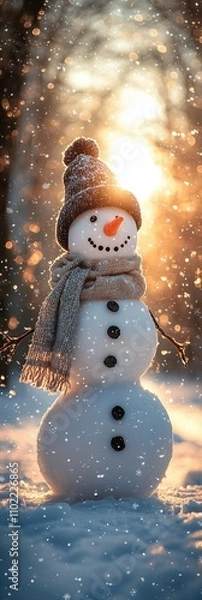 Obraz Imagine a snowman on the right with ample copy space on the left