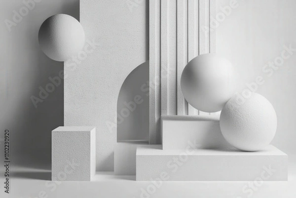 Fototapeta Minimalist White Geometric Shapes Composition
