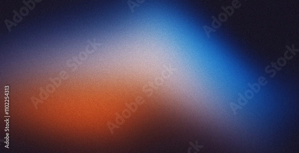 Fototapeta Vibrant orange teal white psychedelic grainy gradient color flow wave on a black background perfect for a music cover or a dance party poster design